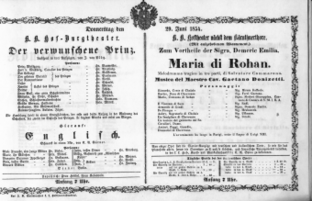 Theaterzettel (Oper und Burgtheater in Wien) 18540629 Seite: 1