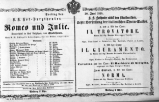 Theaterzettel (Oper und Burgtheater in Wien) 18540630 Seite: 1
