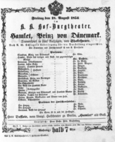 Theaterzettel (Oper und Burgtheater in Wien) 18540818 Seite: 1
