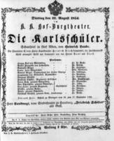 Theaterzettel (Oper und Burgtheater in Wien) 18540822 Seite: 1