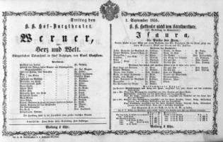 Theaterzettel (Oper und Burgtheater in Wien) 18540901 Seite: 1