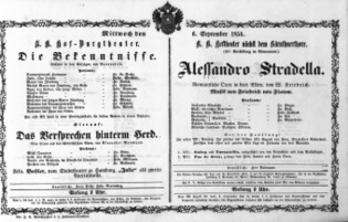 Theaterzettel (Oper und Burgtheater in Wien) 18540906 Seite: 1