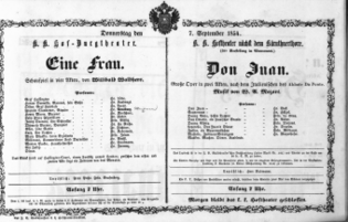 Theaterzettel (Oper und Burgtheater in Wien) 18540907 Seite: 1