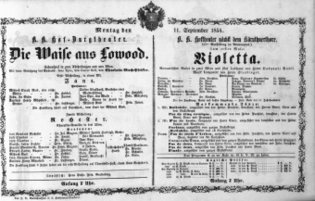 Theaterzettel (Oper und Burgtheater in Wien) 18540911 Seite: 1