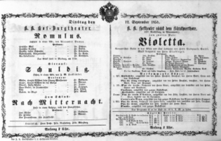 Theaterzettel (Oper und Burgtheater in Wien) 18540912 Seite: 1