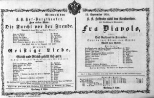 Theaterzettel (Oper und Burgtheater in Wien) 18540913 Seite: 1