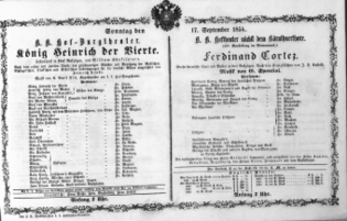 Theaterzettel (Oper und Burgtheater in Wien) 18540917 Seite: 1