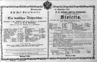 Theaterzettel (Oper und Burgtheater in Wien) 18540918 Seite: 1