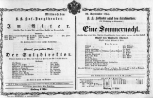 Theaterzettel (Oper und Burgtheater in Wien) 18540920 Seite: 1