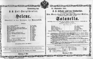 Theaterzettel (Oper und Burgtheater in Wien) 18540921 Seite: 1