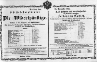 Theaterzettel (Oper und Burgtheater in Wien) 18540922 Seite: 1