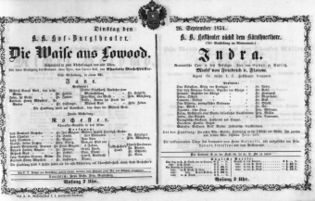 Theaterzettel (Oper und Burgtheater in Wien) 18540926 Seite: 1