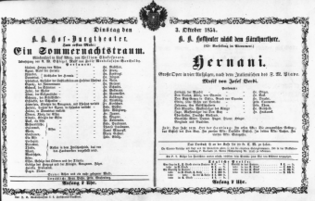 Theaterzettel (Oper und Burgtheater in Wien) 18541003 Seite: 1