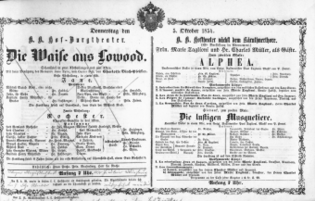 Theaterzettel (Oper und Burgtheater in Wien) 18541005 Seite: 1