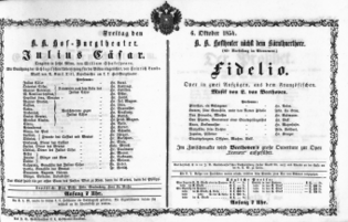 Theaterzettel (Oper und Burgtheater in Wien) 18541006 Seite: 1