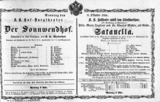 Theaterzettel (Oper und Burgtheater in Wien) 18541008 Seite: 1