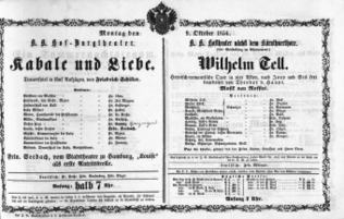 Theaterzettel (Oper und Burgtheater in Wien) 18541009 Seite: 1