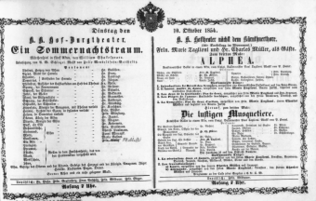 Theaterzettel (Oper und Burgtheater in Wien) 18541010 Seite: 1
