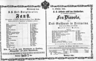 Theaterzettel (Oper und Burgtheater in Wien) 18541011 Seite: 1