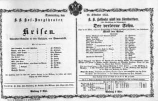 Theaterzettel (Oper und Burgtheater in Wien) 18541012 Seite: 1