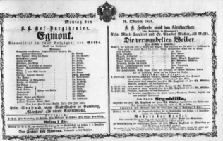 Theaterzettel (Oper und Burgtheater in Wien) 18541016 Seite: 1