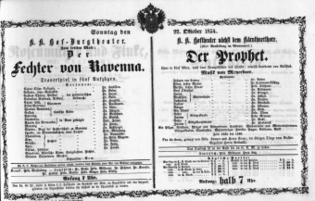 Theaterzettel (Oper und Burgtheater in Wien) 18541022 Seite: 1