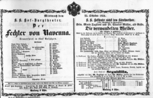 Theaterzettel (Oper und Burgtheater in Wien) 18541025 Seite: 1