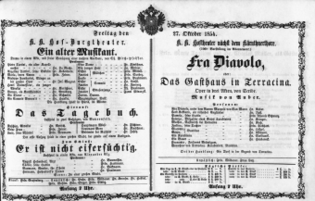 Theaterzettel (Oper und Burgtheater in Wien) 18541027 Seite: 1