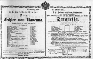 Theaterzettel (Oper und Burgtheater in Wien) 18541028 Seite: 1