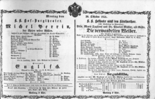 Theaterzettel (Oper und Burgtheater in Wien) 18541030 Seite: 1