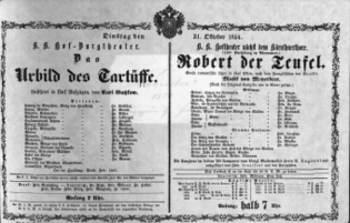 Theaterzettel (Oper und Burgtheater in Wien) 18541031 Seite: 1