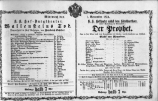 Theaterzettel (Oper und Burgtheater in Wien) 18541101 Seite: 1