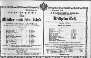 Theaterzettel (Oper und Burgtheater in Wien) 18541102 Seite: 1