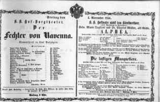 Theaterzettel (Oper und Burgtheater in Wien) 18541103 Seite: 1