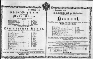 Theaterzettel (Oper und Burgtheater in Wien) 18541104 Seite: 1
