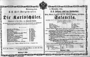 Theaterzettel (Oper und Burgtheater in Wien) 18541105 Seite: 1