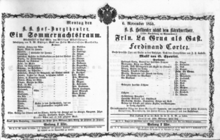Theaterzettel (Oper und Burgtheater in Wien) 18541106 Seite: 1
