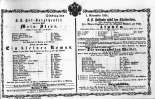 Theaterzettel (Oper und Burgtheater in Wien) 18541107 Seite: 1