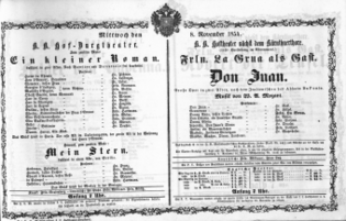 Theaterzettel (Oper und Burgtheater in Wien) 18541108 Seite: 1