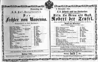 Theaterzettel (Oper und Burgtheater in Wien) 18541109 Seite: 1