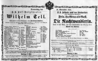 Theaterzettel (Oper und Burgtheater in Wien) 18541116 Seite: 1