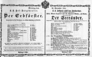 Theaterzettel (Oper und Burgtheater in Wien) 18541120 Seite: 1