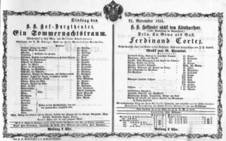 Theaterzettel (Oper und Burgtheater in Wien) 18541121 Seite: 1