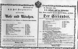 Theaterzettel (Oper und Burgtheater in Wien) 18541122 Seite: 1