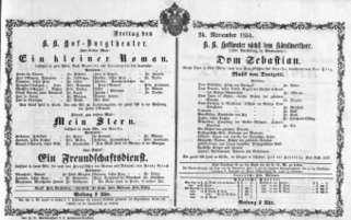 Theaterzettel (Oper und Burgtheater in Wien) 18541124 Seite: 1