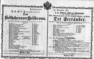 Theaterzettel (Oper und Burgtheater in Wien) 18541125 Seite: 1