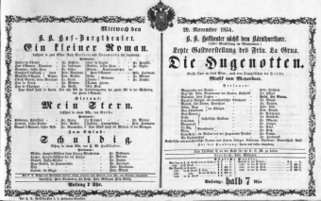 Theaterzettel (Oper und Burgtheater in Wien) 18541129 Seite: 1