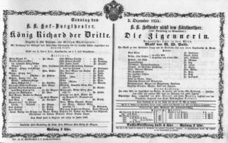 Theaterzettel (Oper und Burgtheater in Wien) 18541203 Seite: 1