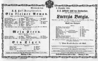 Theaterzettel (Oper und Burgtheater in Wien) 18541206 Seite: 1