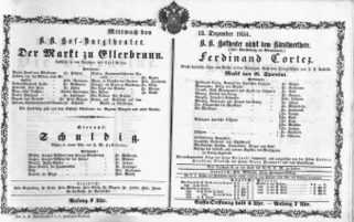Theaterzettel (Oper und Burgtheater in Wien) 18541213 Seite: 1